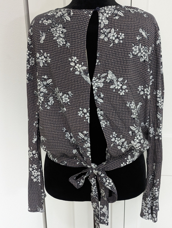 Hem & Thread Tops - Hem & Thread Top Womens Large Bohemian Rayon Floral Tunic Open Back Gray New
